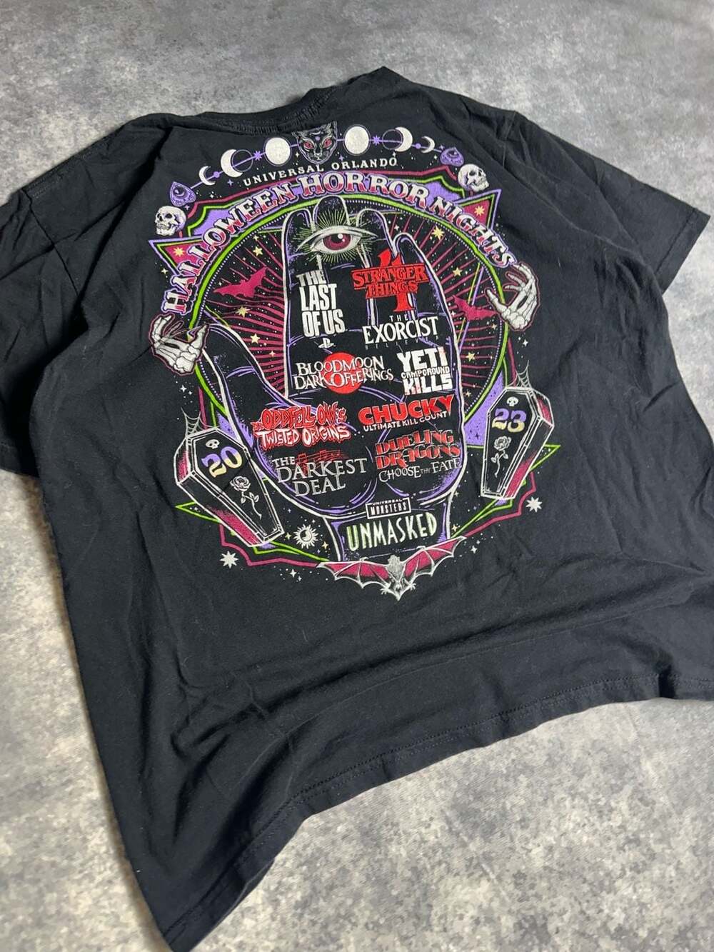 Universal Orlando Halloween Horror Nights All Houses Lineup Black T-Shirt Size L
